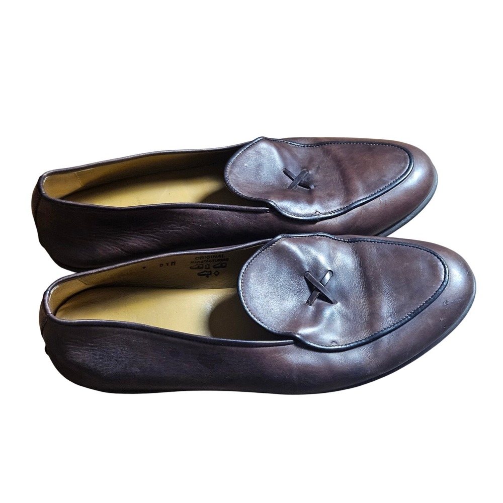 Del Toro Mens Brown Leather Milano Loafers 9 M Made in Italy Staple Quiet Luxury